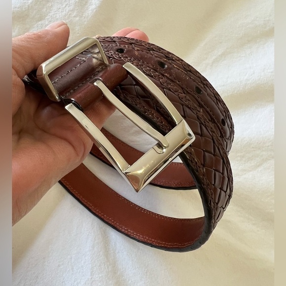 Bragano Mens Dress Belt 34 Brown Leather Textured Buckle Canada.